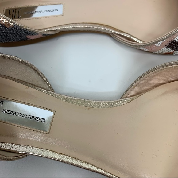 INC Crescent Sequin Boho Southwestern Cutout Closed Toe Flats Rose Gold Gray - Picture 7 of 13